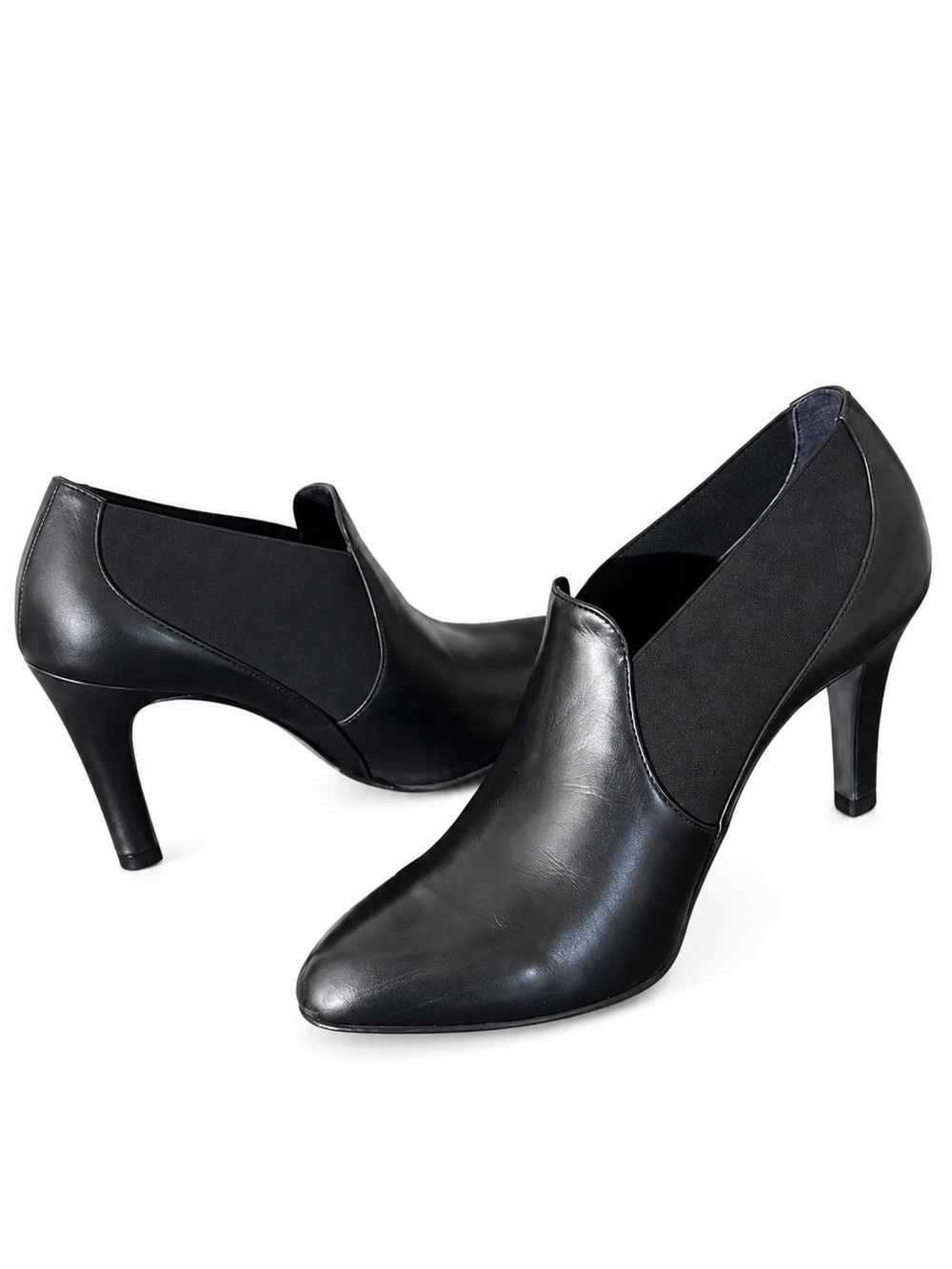 Gianni Bini Black Leather Chelsea Style Heeled Ankle Shoes size 7M